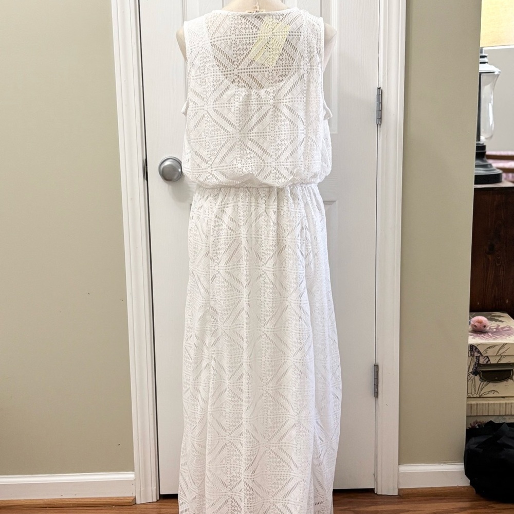 NWT Crochet Knit Elegant White Lace Maxi Dress Size L - Picture 7 of 9